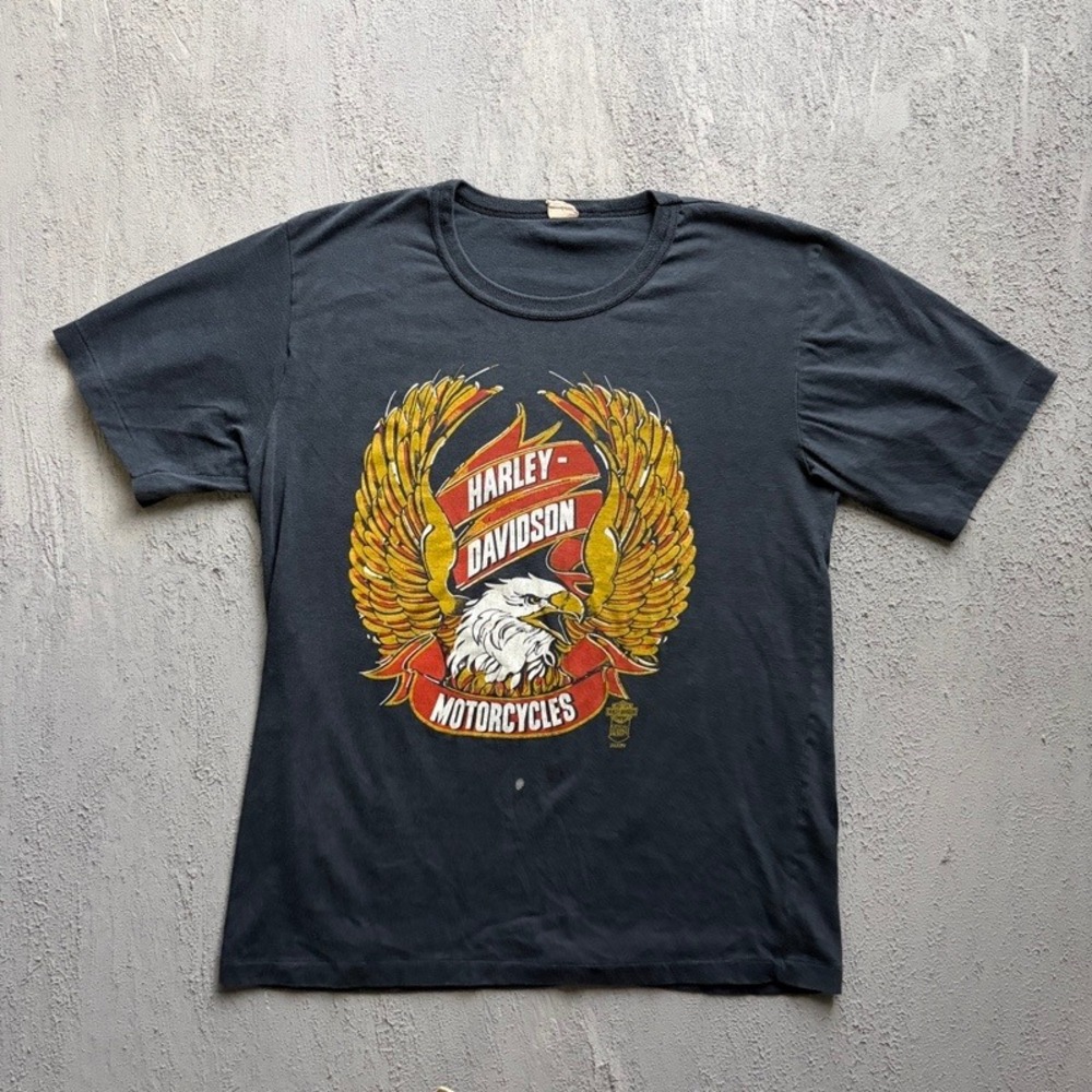 Vintage Harley Davidson Shirt Large Black 1980s Eagle Biker